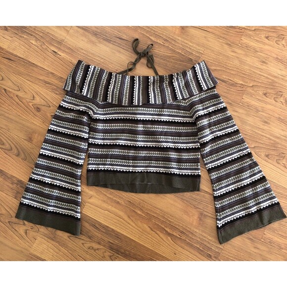 Thorn & Fable Green & Brown Stripe Halter Long-Sleeve Top Sweater Juniors L NWT - Picture 6 of 8